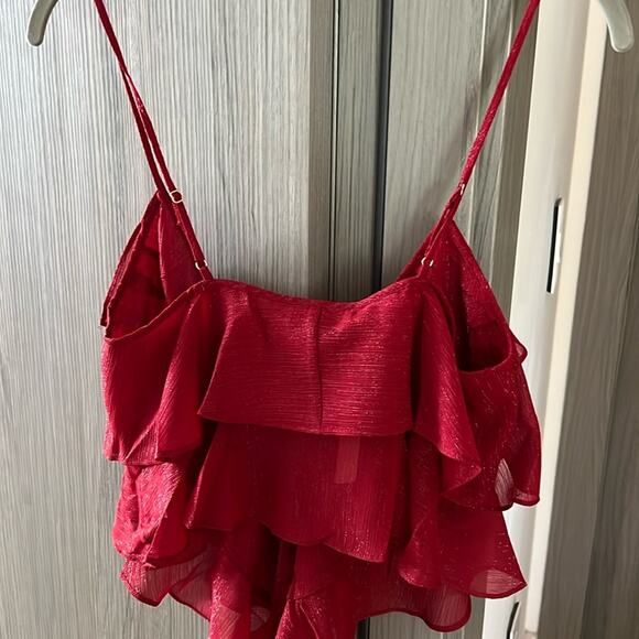NWT REVOLVE RUMORED Tango tank top tiered chiffon red sparkle M - Picture 5 of 8